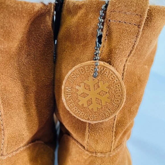 J/Slides Torrie Womens Ankle Boots Size 10 M Suede Faux Fur Lined Brown Tie Zip - Picture 6 of 16